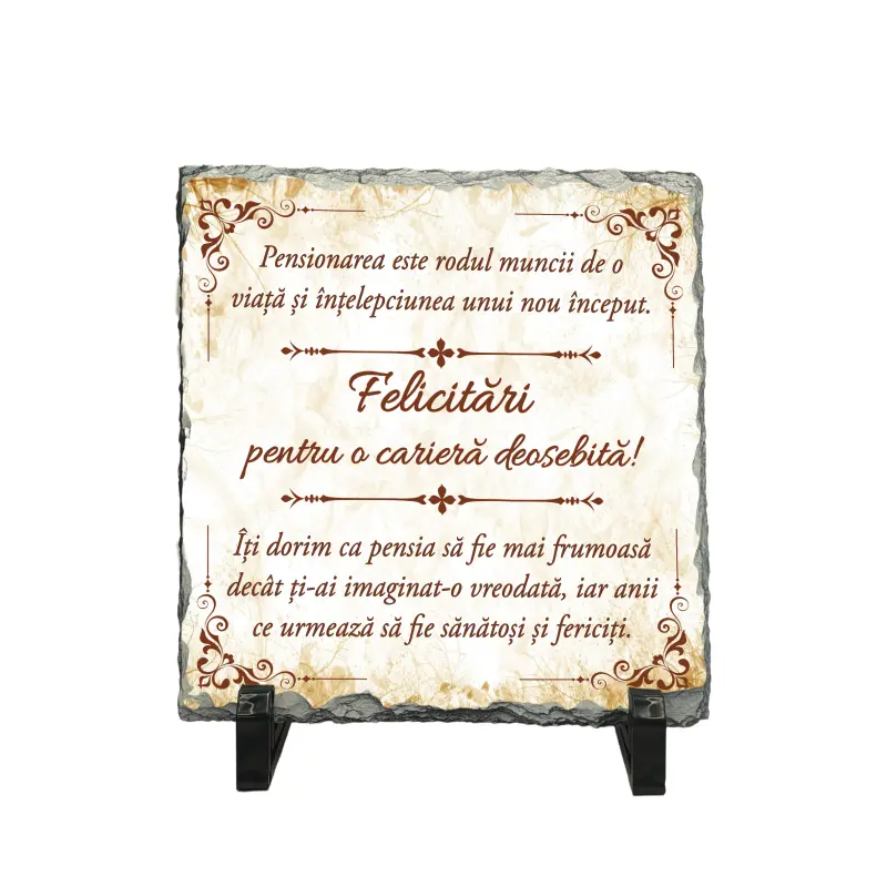 Felicitari pentru o cariera deosebita, piatra ardezie personalizata, cu mesaj model, pa055